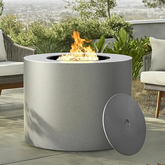 32" Smokeless Propane Fire Pit Table w/Lid, All in One Outdoor Fire Table, Alloy Steel Round Patio Firepit Table 50,000 BTUs, Lava Rocks, Weatherproof Cover, CSA Certified, for Deck, Backyard and Pool