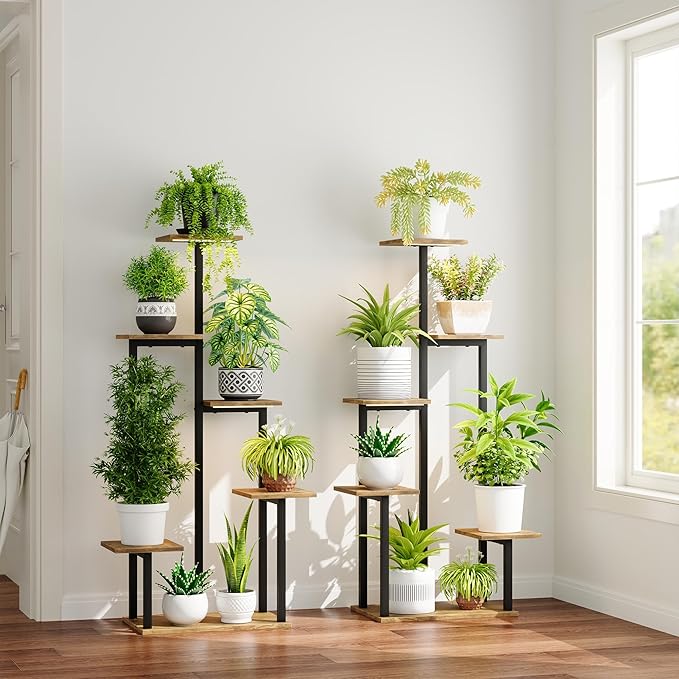 Plant Stand Indoor with Grow Lights - Tiered Corner Shelf Small Metal Lighted Flower Rack Multiple