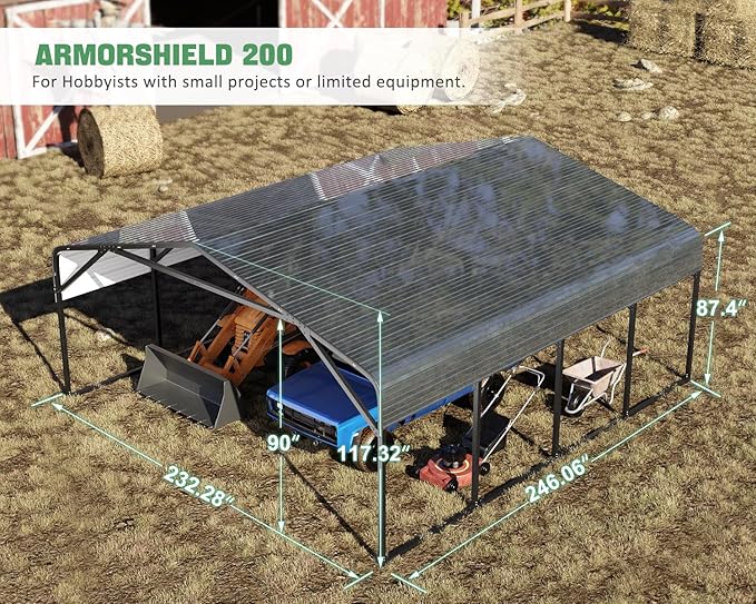 20x20 FT Heavy Duty Carport Garage with Structural Reinforcement | 2-Car Metal Shelter | Galvanized Steel Roof| Ground Anchors | Snow/Wind Resistant | Fits Trucks, RVs, Pickups, Boats, Tractors, SUVs