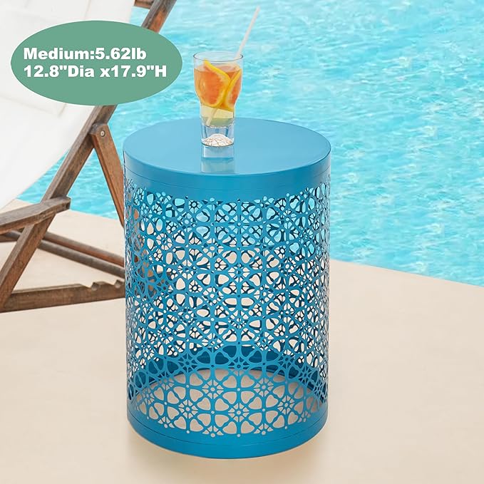 Y&M Set of 3 Heavy-Duty Round End Table, Side Table, Coffee Table for Indoor Multifunctional Use, Outdoor Decorative Garden Stool Plant Stand-Blue