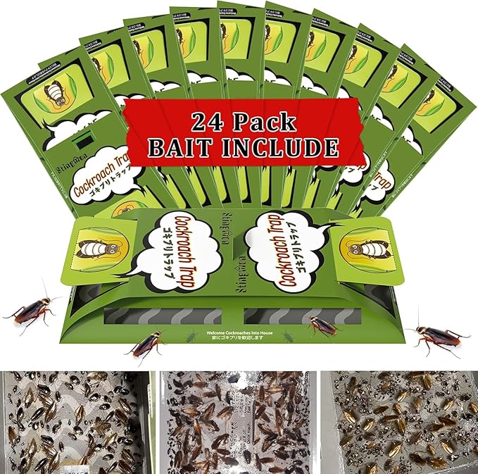 24 Pack Roach Traps Indoor, Sticky Traps for Cockroaches Indoor Home, Sticky Glue Roach Traps, Roach Bait Cockroach Trap for Roach Ants Spiders