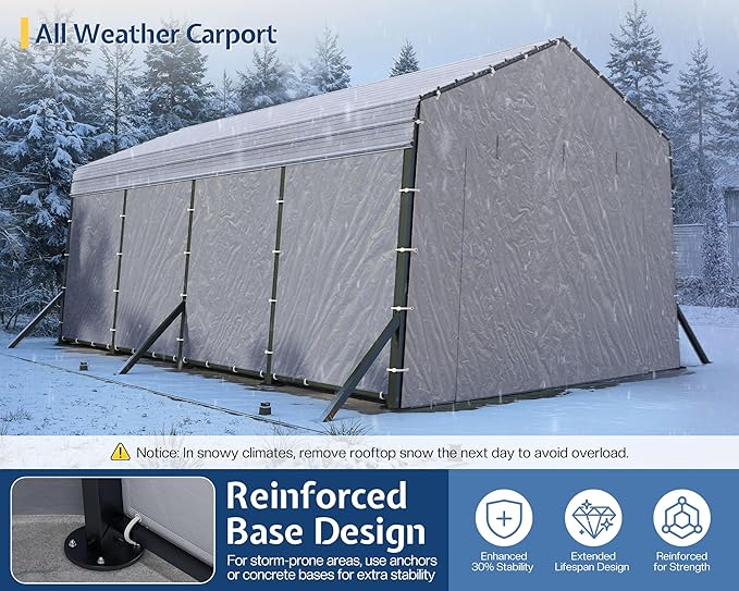 Jocisland 12x20x10.5 FT Metal Carport with Removable Waterproof Sidewalls, Heavy Duty Carport with Upgraded Steel Reinforcements for All-Weather, Car Port for Car, Boat, Equipment Storage