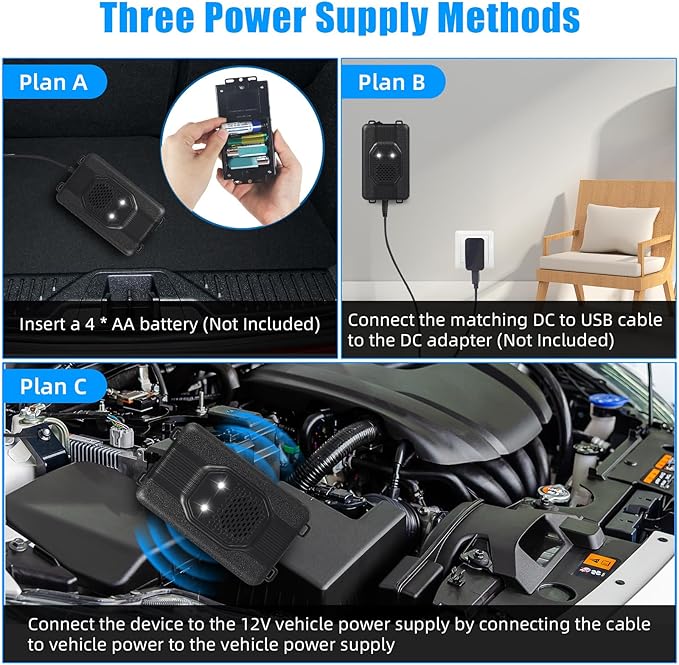 4 Pack Rodent Repellent for Car Engines, Mouse Repellent Ultrasonic Plug-in, Battery Operated Car Rodent Deterrent Under Hood, Keep Mice Rat Squirrel Out of Car, Attic, Garage, Barn, Indoor, Outdoor