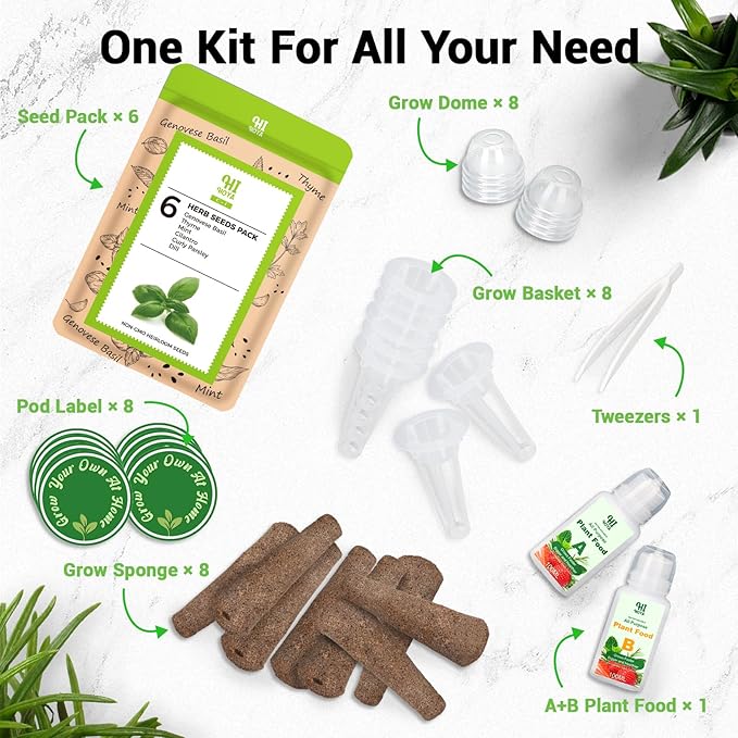 Herb Seed Pods for All Hydroponics Growing Systems, 8 Pods with 600+ Seeds of Cilantro, Thyme, Mint, Genovese Basil, Curly Parsley and Dill