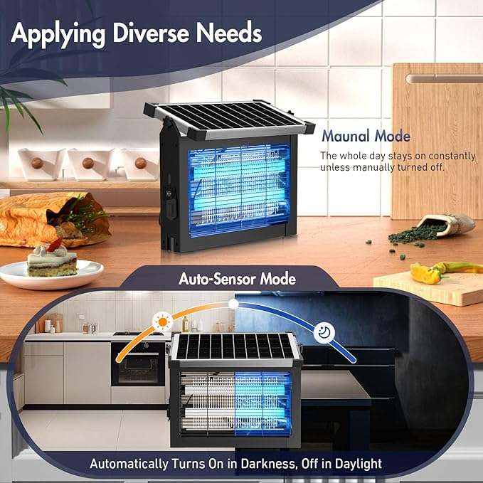 Solar Bug Zapper Outdoor, Jinyeda 4500V Rechargeable Mosquito Zapper 4000mAh Battery, Detachable Solar Panel, Waterproof Mosquito Killer, Cordless Fly Insect Zapper for Indoor Patio Garden Camping