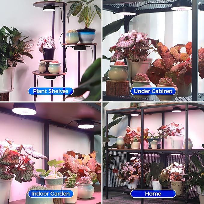 Barrina Orbgrow OG09 Puck LED Grow Light, Pinkish White 54W(6 x 9W, 810 Watt Equiv), Plant Lights for Indoor Plants Full Spectrum, Magnetic & Linkable, Small Grow lamp for Plant Shelf, 6 Packs, Black