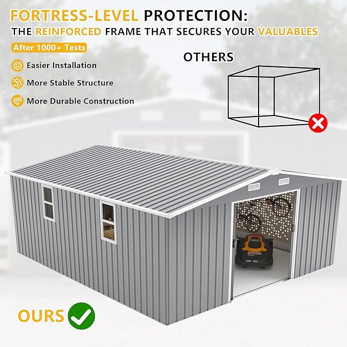 10x12 FT Outdoor Storage Shed, Large Metal Garden Shed with 2 Windows, Outside Tool Sheds with Lockable Sliding Doors, Waterproof Storage Building with 4 Air Vents for Backyard, Patio, Lawn, Dark Gray