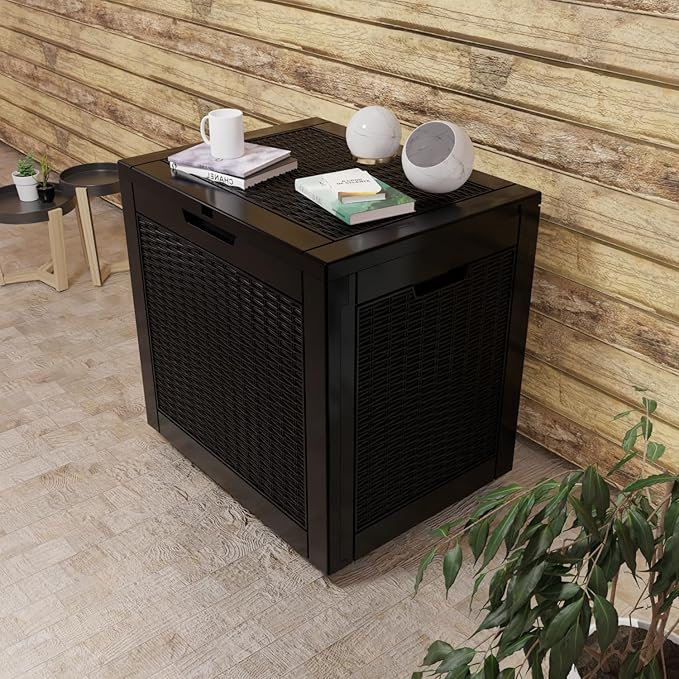 31 Gallon Outdoor Deck Box,Storage Lockable Waterproof Patio Furniture,Garden Tools,Cushions,Pool Accessories Outside Storage Resin Box(Black)