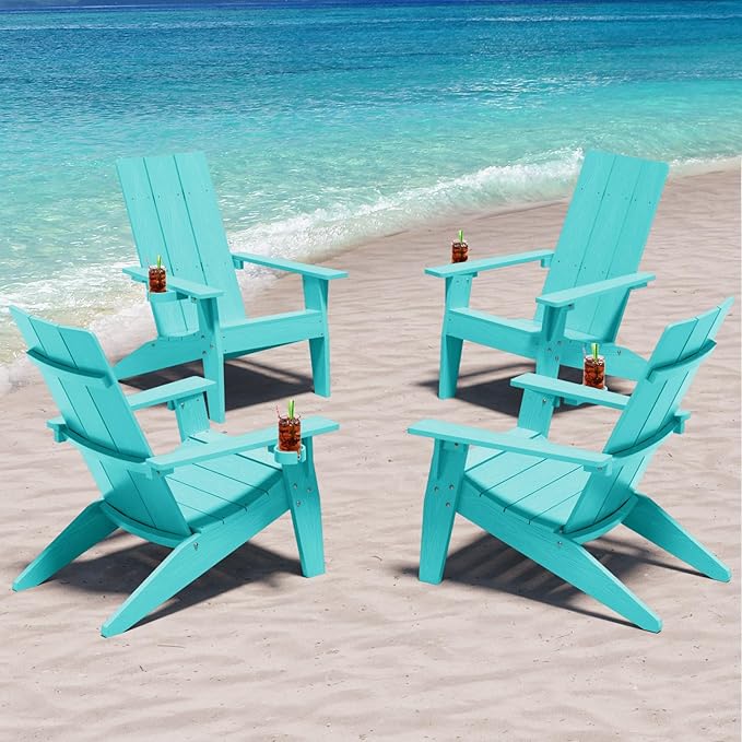 MXIMU Adirondack Chair Set of 4: Modern Adirondack Chairs Fire Pit Chairs Plastic Outdoor Chairs for Lawn Backyard Deck Garden Camping (Aruba)