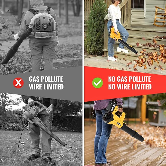 Leaf Blower Cordless, 21V Electric Leaf Blowers Lightweight Variable Speed Lithium Battery and Charger, Powered Lightweight Leaf Blower for Patio Lawn Care/Dusting Clearing/Leaf/Snow (Yellow)