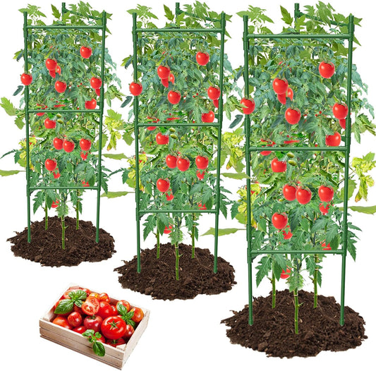 3 Pack Tomato Cage,Tomato Cage for Raised Garden Bed, 48'' Tall Tomato Trellis Triangle or Square Cages for Garden,Pots, Plant Cages & Supports（Green, Extra Bold ）