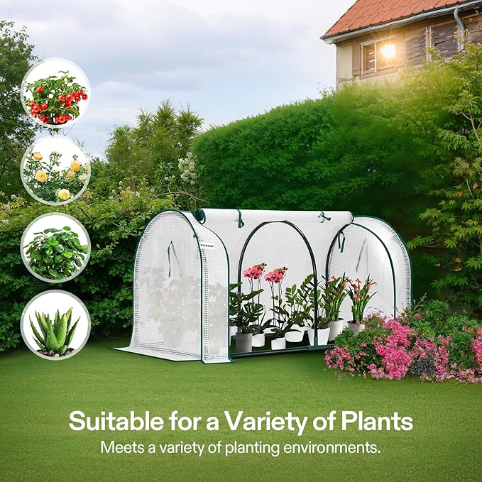 VIVOSUN Portable Mini Greenhouse 47x23x23-Inch Tunnels, PE Cover with Roll-up Zipper Door, for Indoor Outdoor or Garden Plant Growing, White