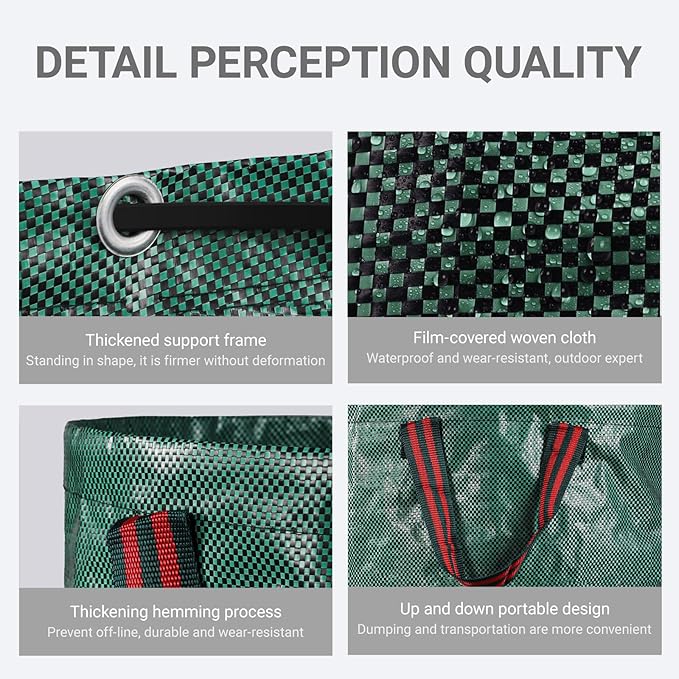 72 Gallon Yard Waste Bags, Reusable Heavy Duty Collapsible Garden Leaf Bags with Plastic Ring, Garden Waste Container for Clean Up Outdoor Debris Leaves Grass Clippings (Green, 3 Pack)