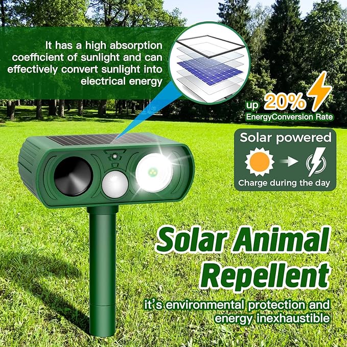 Animal Deterrent Devices Outdoor, Solar Animal Repeller with Motion Sensor Animal Repeller to Repel Cat, Deer, Squirrel, Rabbit, Dog, Skunk (Green - 1 Pack)