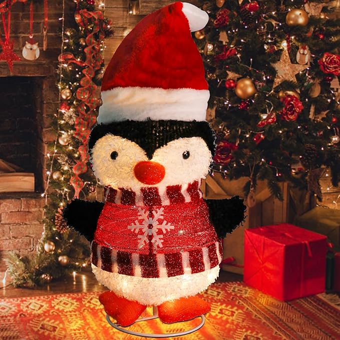 Christmas Penguin Lighted Display with LED Warm White Lights for Indoor/Outdoor Decorations
