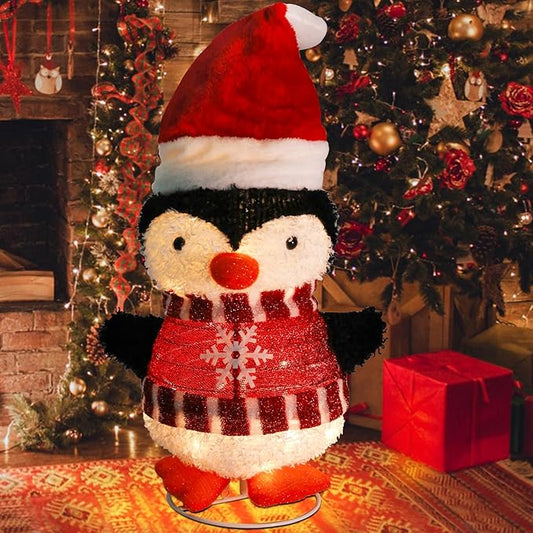Christmas Penguin Lighted Display with LED Warm White Lights for Indoor/Outdoor Decorations