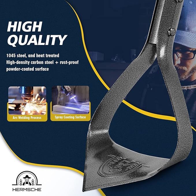 Hoe Garden Tool, Heavy Duty Triangle 52.7" Manual Weeder with Long Handle, Carbon Steel Weed Removing Action Hoe Cultivator for Weeding, Digging, Loosening Soil, Hoeing, Edging