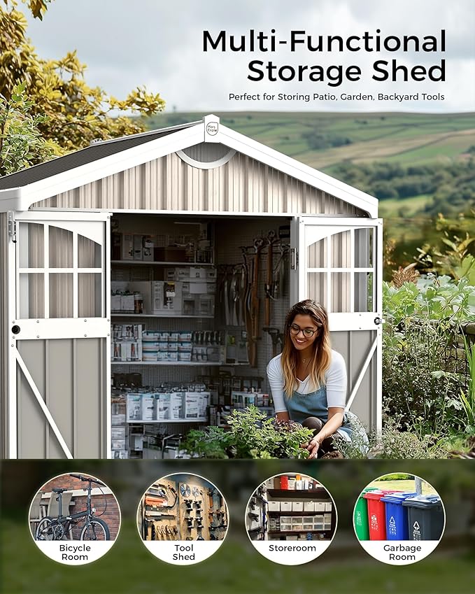6X4 FT Metal Garden Sheds & Outdoor Storage with Sloping Roof,Lockable Door for Backyard,Patio