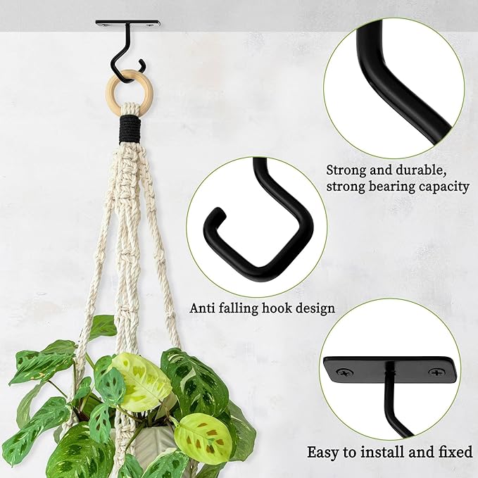 Ceiling Hooks for Hanging Plants: Iron Plant Bracket for Wall Mount - Metal Plant Hanger Indoor Hooks - 4 Pack
