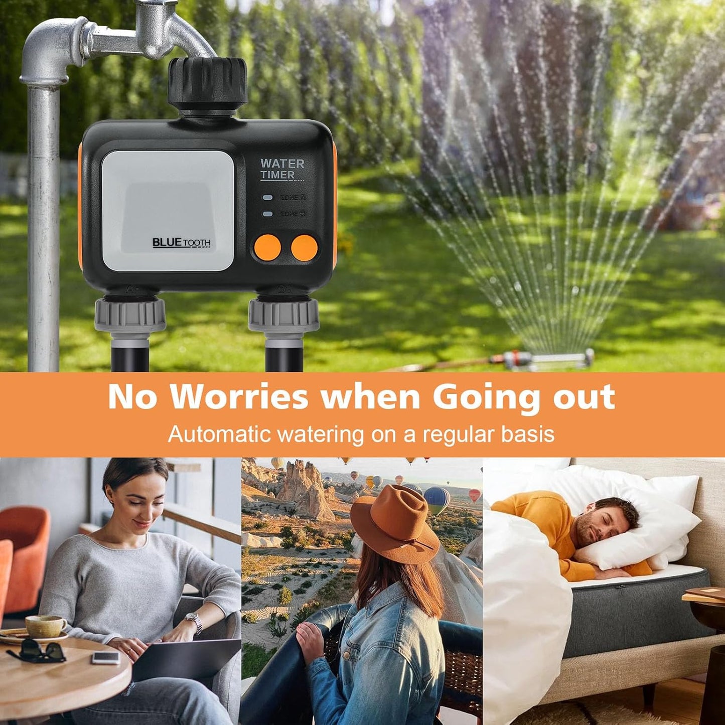 Smart WiFi Water Timer for Garden Hose - 2 Zone Sprinkler Timer with WiFi Hub - Hose Timers for Watering with Rain Delay - Irrigation Sprinkler Controller for Garden Lawns - Works with Alexa