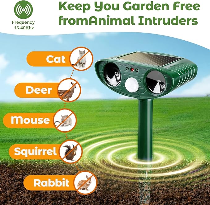 4 Pack Ultrasonic Animal Repellent Outdoor Deer Repellent Devices Solar Animal Repeller Deterrent to Scare Cat Squirrel Rabbit Dog Raccoon Skunk for Yard Lawn Raccoon Skunk for Yard Lawn