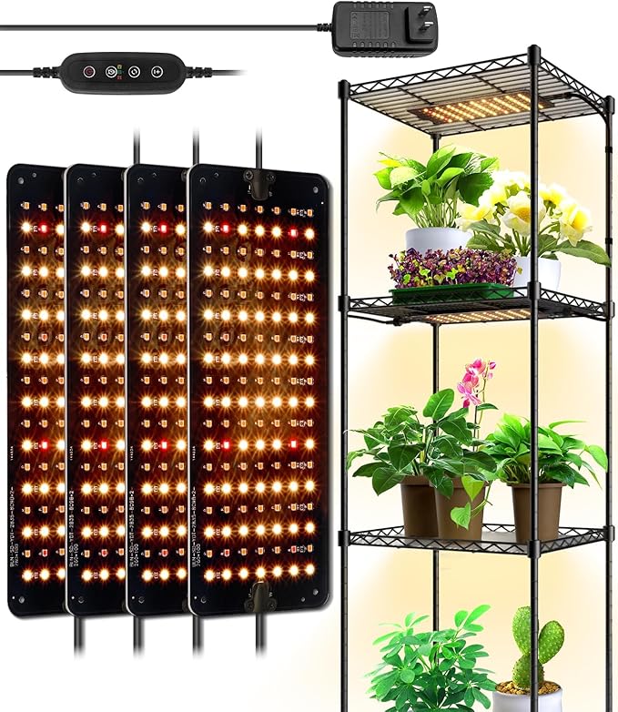 Barrina Grow Lights Panel for Indoor Plants, 40W (4 x 10W), Full Spectrum, Ultra-Thin, with 3/6/12H Auto On/Off Timer, 8 Dimmable Levels, 3 Spectrum Modes, for Greenhouse, Seedlings, 4-Pack
