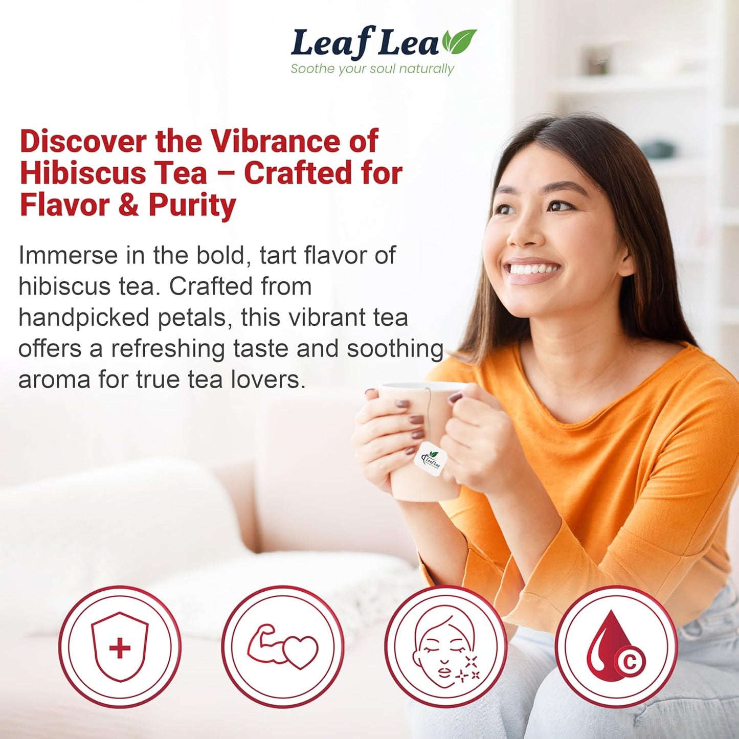 LeafLea Hibiscus Tea Bags – 160 Count, Individually Wrapped, 100% Natural Hibiscus Flower Herbal Tea, Caffeine-Free, Sugar-Free, Gluten-Free, Non-GMO, Te de Hibisco, Jamaica Tea, (Pack of 4)