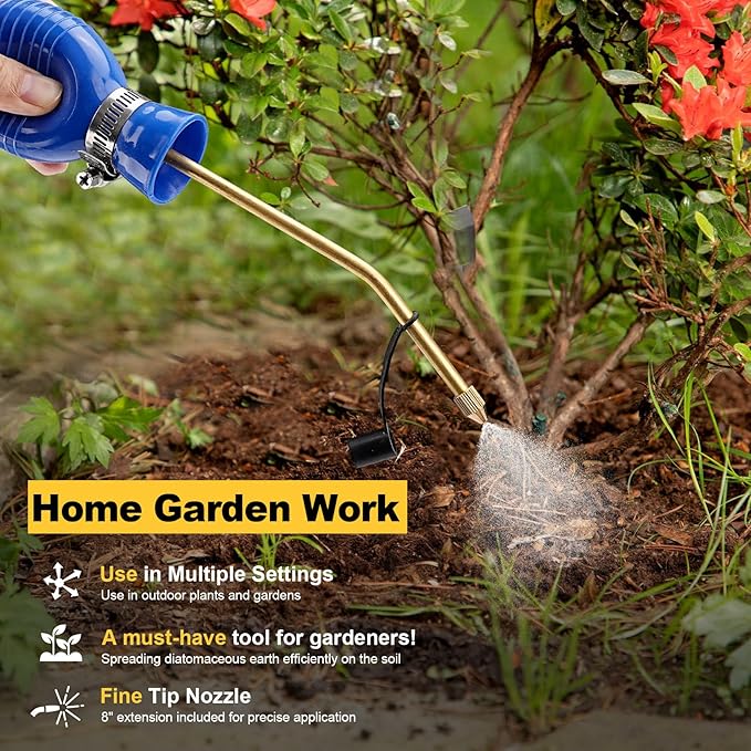 Powder Duster, Diatomaceous Earth Bulb Applicator for Garden and Indoor, Bug Pest Control Insect Treatment, Dust Spreader with Long Copper Tube