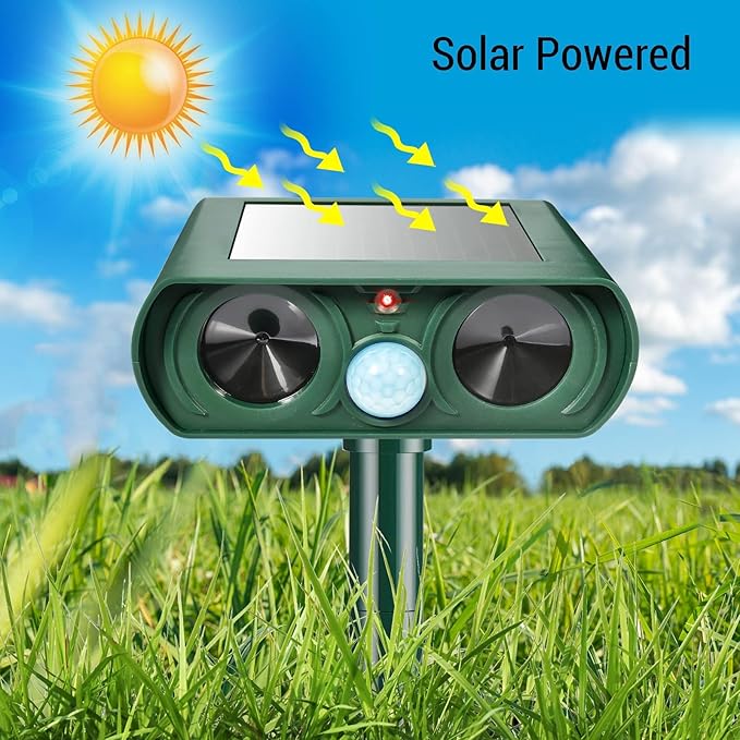 4 Pack Ultrasonic Animal Repeller Outdoor Solar Deer Repellent Ainmal Cat Deterrent with Motion Sensor to Repel Squirrel Dog Rabbit Raccoon Repellent for Yard Garden