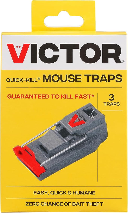 Victor M140-3B Quick-Kill Mouse Traps Indoor for Home - 3 Reusable Mouse Traps