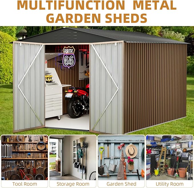 10x10 FT Outdoor Storage Shed,Large Metal Tool Sheds with Updated Frame Structure,Lockable Doors and Air Vents,Outside Garden Storage Shed for Outdoor,Garden Shed for Backyard Garden Patio Lawn