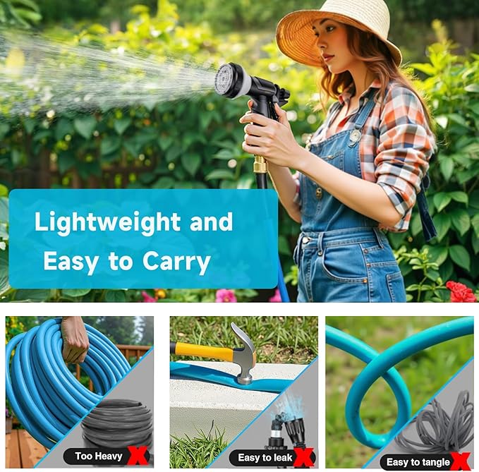 Garden Hose 50 ft, Heavy Duty Water Hose 5/8" x 50ft, New Patented Kink Free Water Hose Kink Resistance, Heavy Duty,Flexible and Lightweight, Leak Free, Burst 600 PSI, Drinking Water Safe