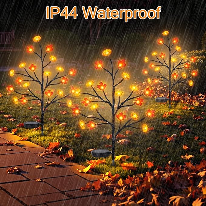 8 Pack Fall Solar Lights Outdoor, 160 LED Maple Pumpkin Stake Lights with 8 Mode, Waterproof Solar Pathway Lights for Garden Patio Yard Fall Outdoor Decor