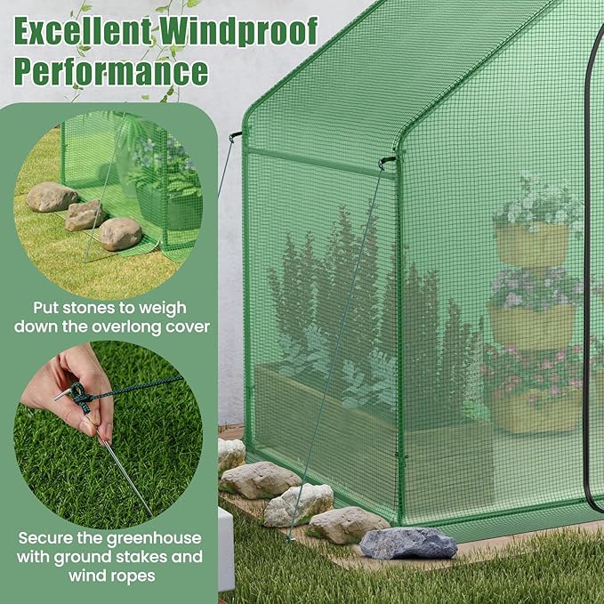 HAPPYGRILL Walk-in Greenhouse, 6 x 3 x 5.5 FT Portable Outdoor Green House for Winter w/ PE Cover, Rustproof PE-Coated Metal Frame, Roll-up Zippered Door, Window, Greenhouse for Outdoors