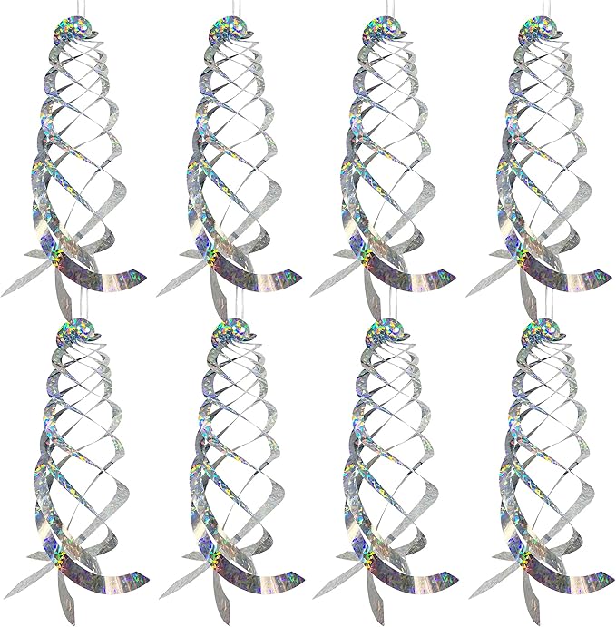 Sfcddtlg 8 PCS Bird Spiral Hanging Reflectors- 15.8 Inch Outdoor Hanging Reflective Device- Garden Decoration to Prevent Birds from Entering The House Garden Swimming Pool