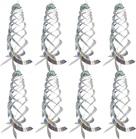Sfcddtlg 8 PCS Bird Spiral Hanging Reflectors- 15.8 Inch Outdoor Hanging Reflective Device- Garden Decoration to Prevent Birds from Entering The House Garden Swimming Pool