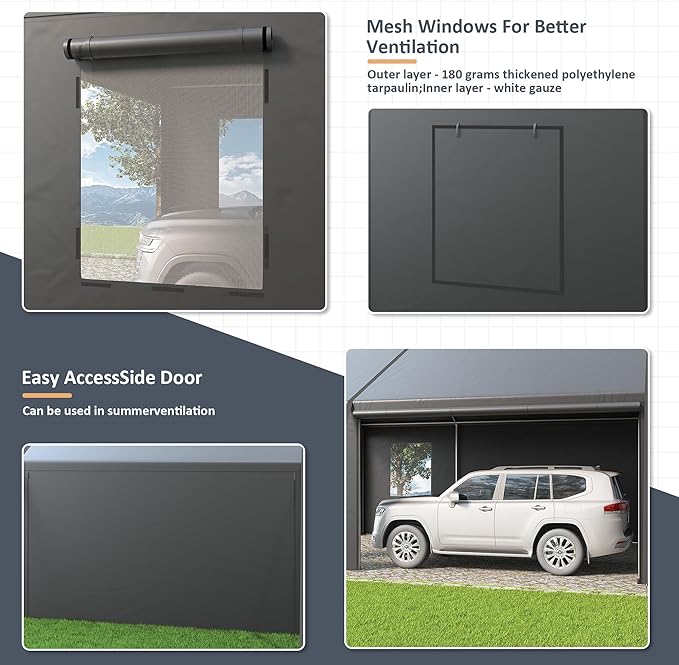 13x25 Ft Carport, Car Ports with 180g PE Tarp, Side-Opening Door & Roll-Up Windows, Carport Canopy, Portable Garage for Car, Truck, Boat, and SUVs,Motorcycle
