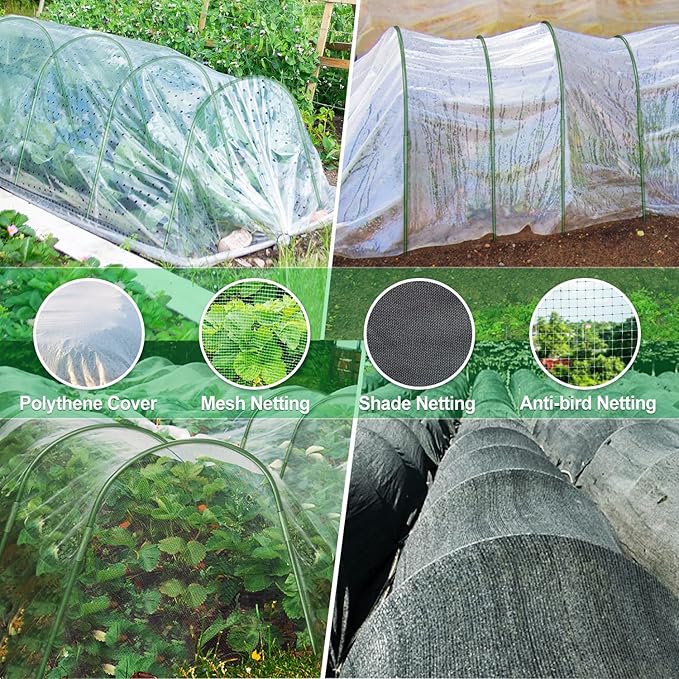 FOTMISHU Garden Hoops, 6Pcs Greenhouse Hoops Rust-Free Grow Tunnel, 23.6" x 35.4" Plastic Coated Support Hoops Frame for Garden Fabric, Plant Support Garden Stakes (23.6" x 35.4")