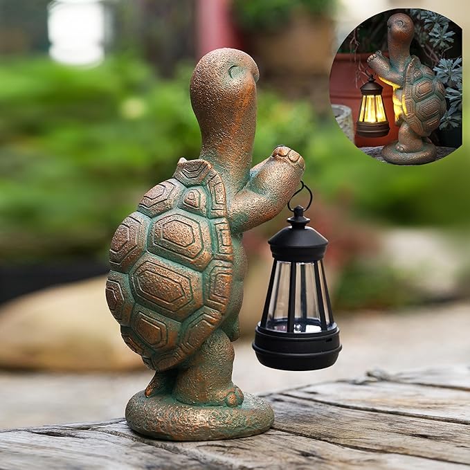 Turtle Solar Powered Outdoor Garden Statue, Resin Statue with Solar Light Lantern, Decorative Lawn, Yard Outdoor Turtle Decoration. Unique Home Decoration, Gifts for Women