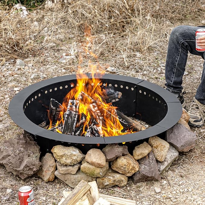 42 inch Fire Ring, Large Round Firepit Insert,Fire Pit Ring for Camping, Wood Burning Fire Pit for Yard,Garden,Outdoor Fireplace, DIY Fire Rings for Outside