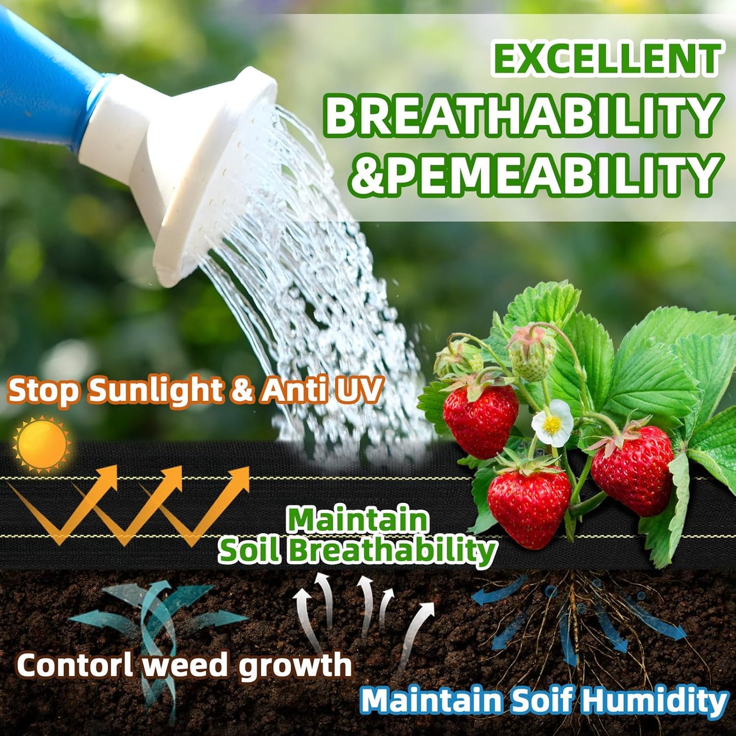 Shade&Beyond 5ftx300ft Weed Barrier Fabric 3.5oz Heavy Duty Landscape Fabric with Superior Permeability Weed Control, Garden Woven Ground Cloth with Staples