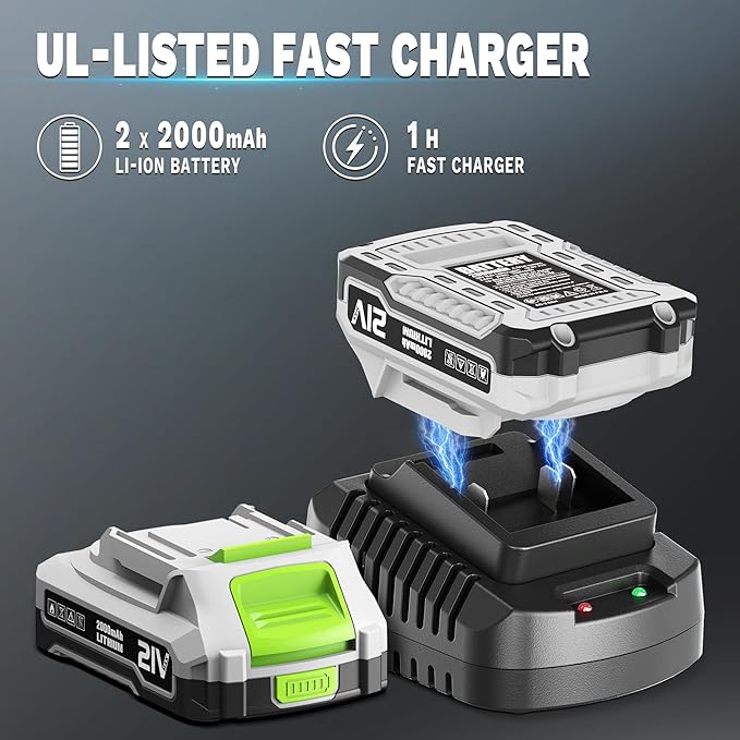 Ultra-Light Leaf Blower Cordless with 2 Batteries & Fast Charger | 400CFM 130MPH Electric Leaf Blowers, 21V Powered Handheld Blowers for Dry Leaves, Yard, Patio, Garage