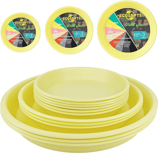 12Pcs Colourful Plant Saucer, 6 8 10 Inch Durable Plastic Plant Tray, Round Plant Pot Saucers, Drip Tray for Indoor and Outdoor Garden, Yellow