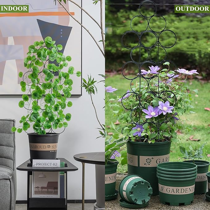 4 Pack Plant Trellis Indoor 15.7 Inch for climbing plants indoor Small Garden Trellis for Potted Plant Support Metal Wire Stackable Trellis Houseplant for Monstera Vines Lvy Pothos Accessorie(4 black)