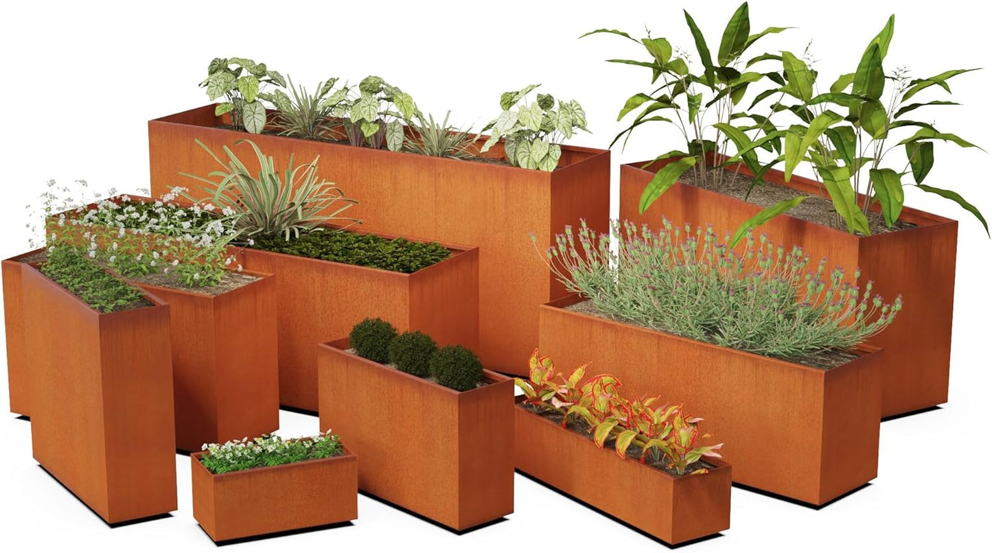 Large Rectangular Planters for Outdoor Plants 60x12x24 | Extra Large Corten Steel Planters for Patio Privacy & Garden | Large Outdoor Planter Box
