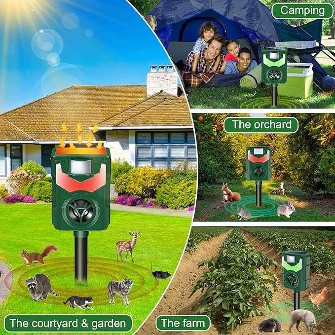 Solar Animal Repeller, Ultrasonic Cat Repellent Outdoor with Motion Sensor & Flame Flashing Light, Deterrents Device for Raccoon Squirrel Skunk Deer Rabbit Rodent Dog Repellent for Yard,Farm,Garden