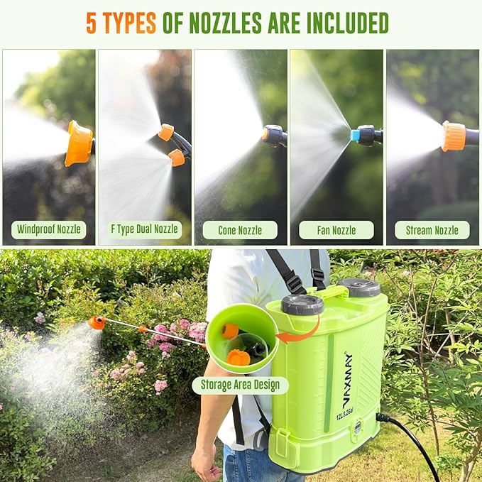 Battery Powered Backpack Sprayer 3.2 Gallon, VAXMAY 80 PSI Electric Graden Sprayer Works with Makita 18V Battery, Weed Lawn Sprayer with Telescopic Wand, 5 Nozzles, 2.0 Ah Battery & Charger Included