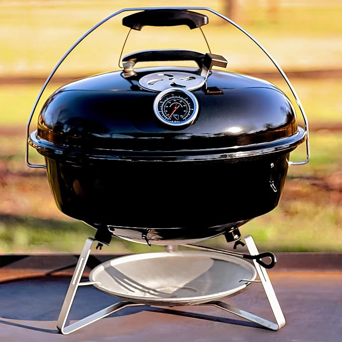 SnS Grills Slow ‘N Sear Travel Kettle, 2-Zone Cook Charcoal Basket and Easy Spin 18” Grate - Portable Charcoal Grill for BBQ Cooking - Travel Kettle 18”