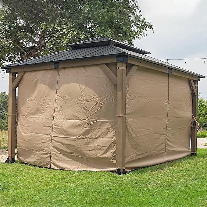 CHARMELEON Cedar Wood Gazebo 10x12 ft – Gazebo Wooden with Double Metal Roof – Hardtop Gazebo Kits with Mosquito Netting & Curtains – Wood Frame Gazebos Pavilion for Outdoor, Patio, Backyard and Deck