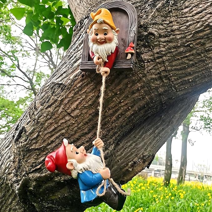 Gnome Garden Decor Climbing Tree Decoration Outdoor,Fariy Door Tree Face Figurine Lawn Patio Statue,Funny Climbing Elves Peeker Sculpture Yard Art